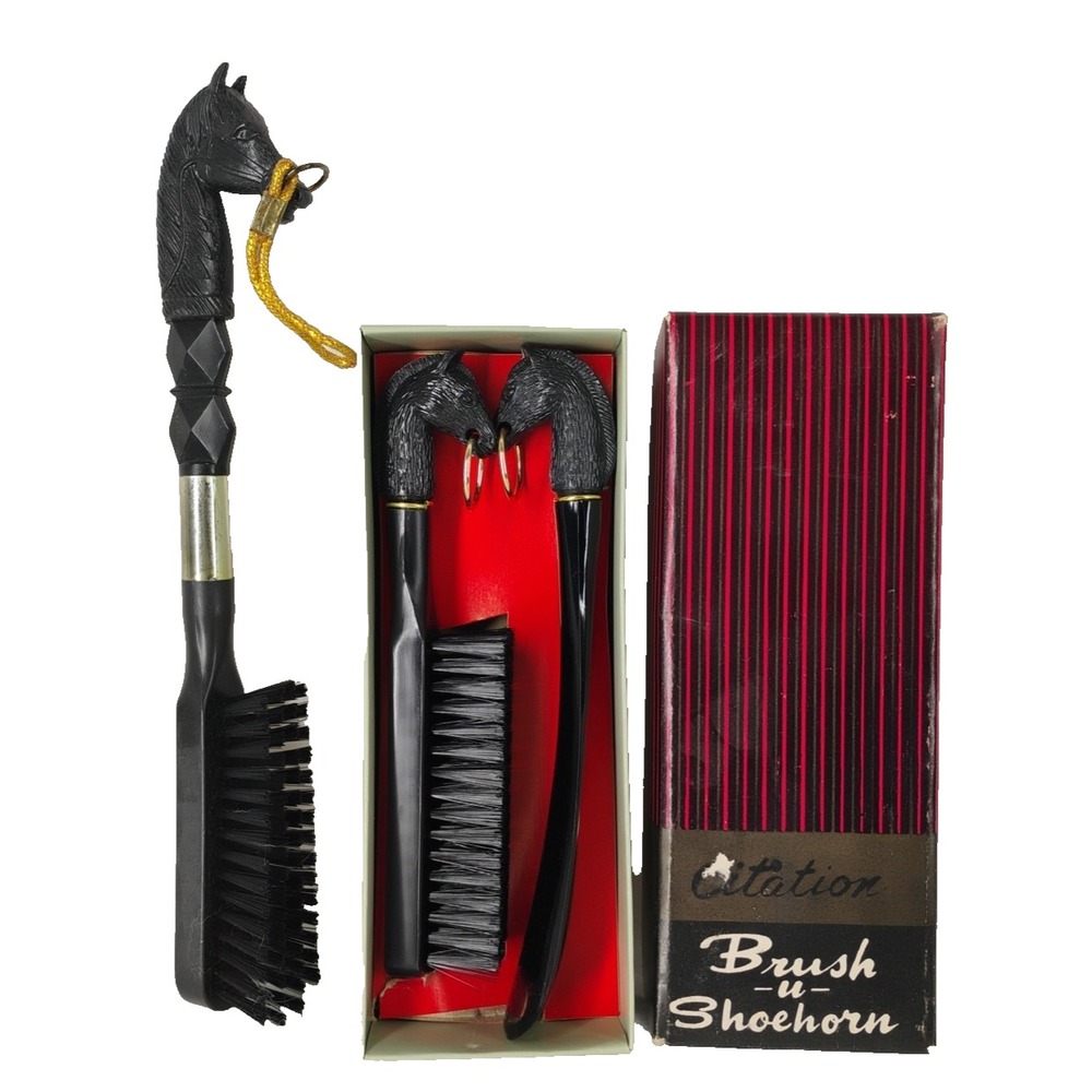 Citation Horse Head Brush U Shoehorn In Box & Larger Clothing Brush Equestrian